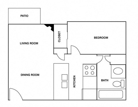 Floor plan for 1 bed, 1 bath, 646 sqft